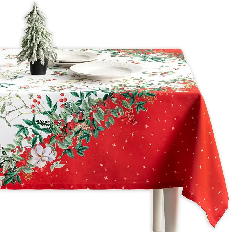 Besuche den Maison d' Hermine-Store Maison d’Hermine Kollektion „Noel“ Tischdecke aus 100 % Baumwolle – Quadratische, dekorative Tischdecke (137 x 137 cm) – Waschbar, für Küche und Esszimmer im Landhausstil – Perfekt für Weihnachten — Küche & Haushalt