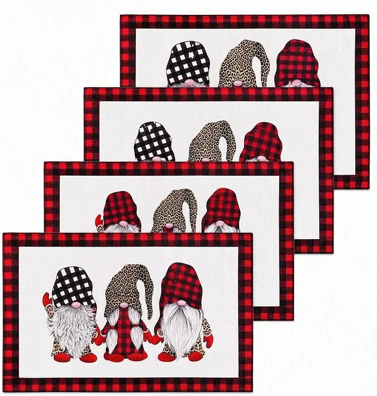 Marke: The Roaming Oak Weihnachtliche Platzsets mit Zwergenmotiv, 35 x 45 cm, Leinen, rotes — Küche & Haushalt