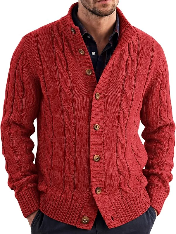 Besuche den COOFANDY-Store Coofandy Herren Cardigan Slim Fit Stehkragen Casual Zopfstrickjacke mit Taschen — Weihnachtsmode
