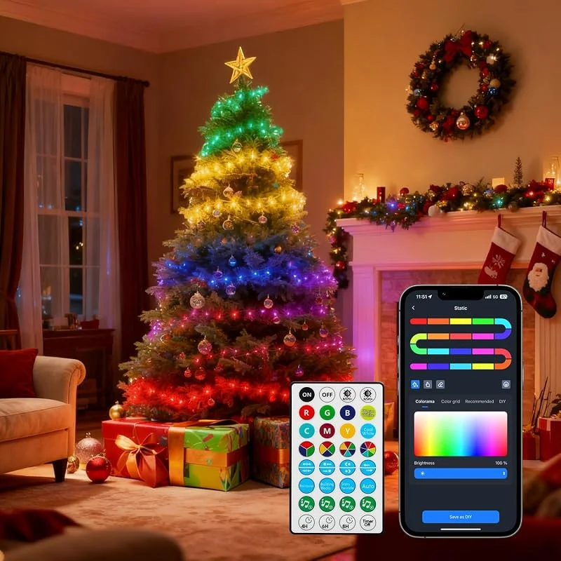 Besuche den Aigostar-Store Aigostar RGBIC Smart Lichterkette, 20M 200 LEDs Bluetooth Lichterkette, Musik-Sync, Individuelle Farbsteuerung, 39 Dynamische Effekte, 150+ Szenen, Wasserdicht IP44 für Innen- und Außenbereich — Weihnachtsbeleuchtung