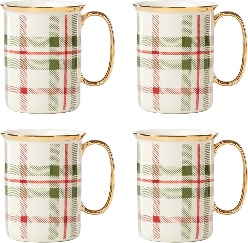 Marke: Lenox Lenox 894967 Holiday Plaid 4-teiliges Tassen-Set, Weihnachtsgeschirr, Gastgeber — Advent und Tisch