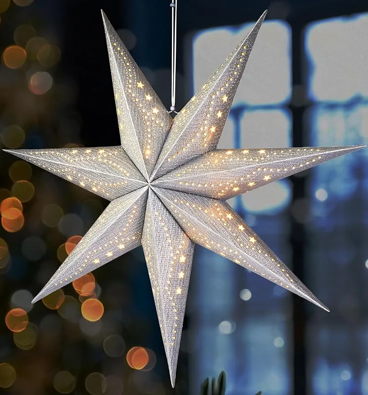 Besuche den BRUBAKER-Store BRUBAKER 3D Weihnachtsstern zum Aufhängen - Papierstern mit E14 Fassung — Weihnachtsdeko