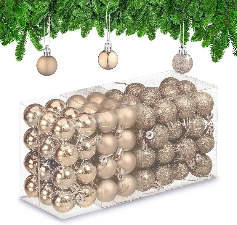Besuche den Relaxdays-Store Relaxdays Weihnachtskugeln 96er Set, glitzernde, Matte, glänzende Baumkugeln, Weihnachtsbaumdeko, Kunststoff, Champagner — Weihnachtsdeko