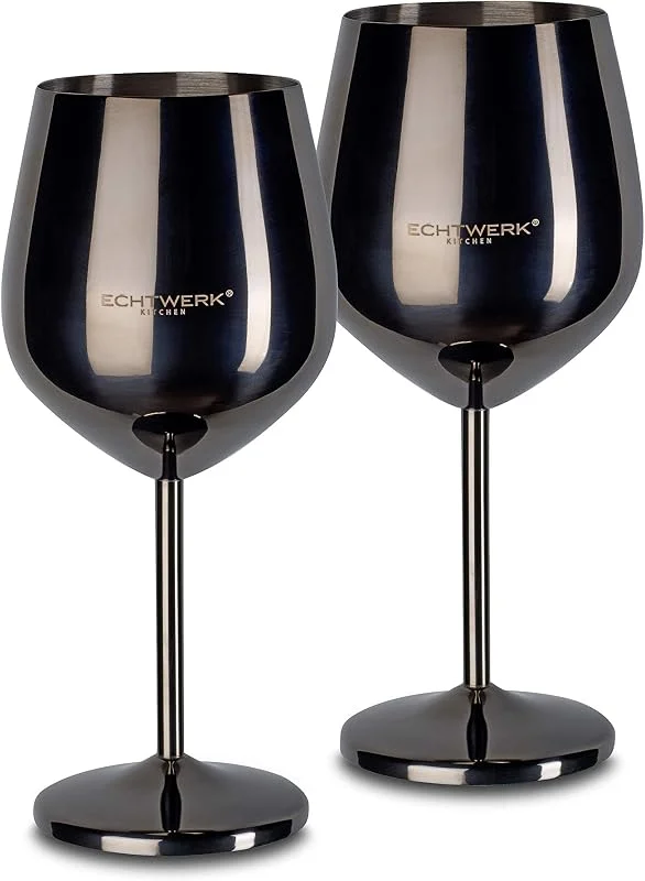Besuche den ECHTWERK-Store ECHTWERK bruchsichere Weingläser, Weinkelche aus Edelstahl, Weinglas-Set, Rotweinglas, Weinprobe-Gläser, Campinggläser, Cocktailgläser, robust, unzerbrechlich, Black Edition, 2tlg, 21x 7, 3cm, 0, 5L — Wein und Festtafel