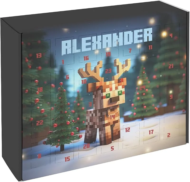 Besuche den Striefchen-Store Striefchen® Cooler DIY Adventskalender zum selbst Befüllen mit buntem Pixel Rentier Motiv — Advent und Tisch