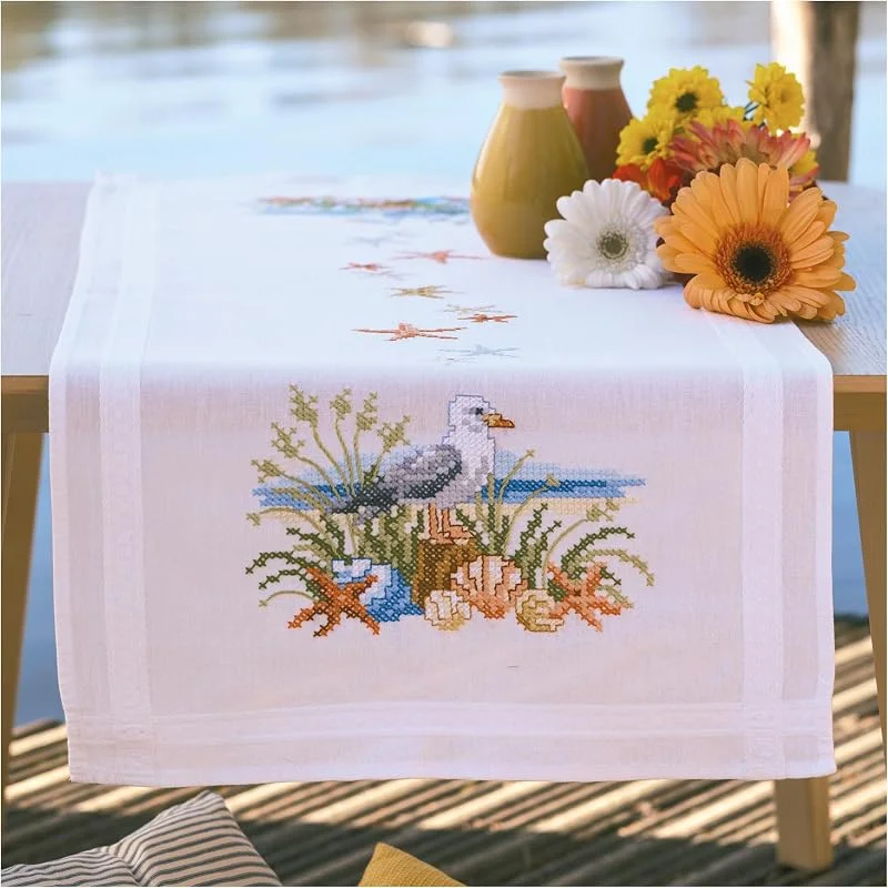 Besuche den Vervaco-Store Vervaco Stickpackung Kreuzstich Set Vorgedruckt Tischläufer MEERESBRISE Stickdecken Vorgezeichnet DIY Basteln Erwachsene Kreativ Stickläufer zum Selbersticken 40 x 100 cm Stickset — Advent und Tisch