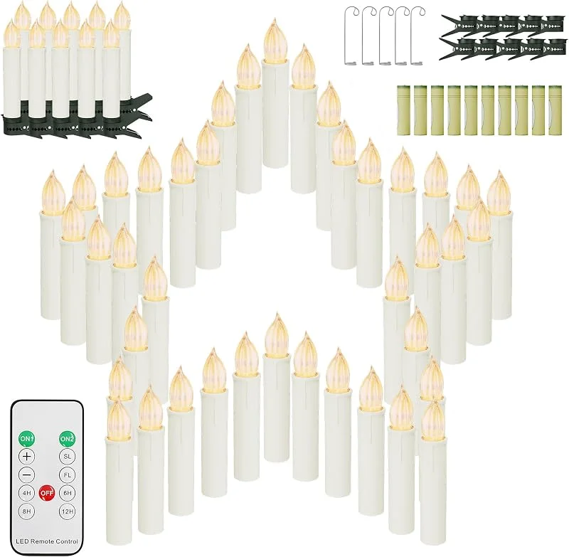 Besuche den UISEBRT-Store Christbaumkerzen led kabellos mit Klammern & Haken & Batterie, 40er Warmweiß — Weihnachtsbeleuchtung