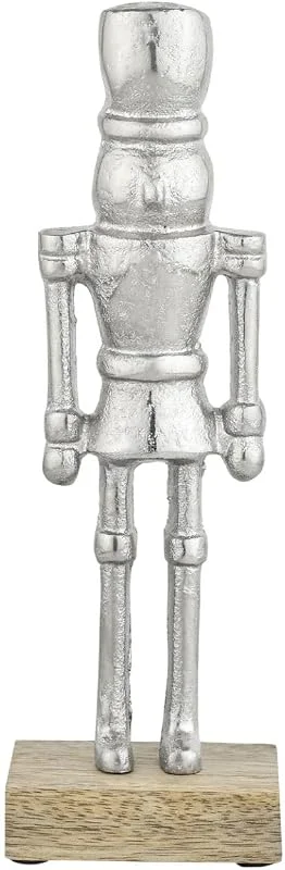 Besuche den Marrakesch Orient & Mediterran Interior-Store Dekofigur Nussknacker aus Aluminium, im modernen Design, Silber 22 cm — Weihnachtsdeko