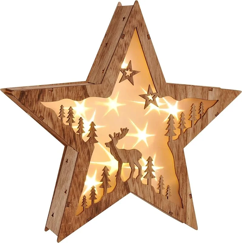 Besuche den Haushalt International-Store Haushalt International LED Weihnachtsstern Beleuchtung Fensterbeleuchtung Stern schöner Holzstern mit 10 warmweißen LEDs — Weihnachtsdeko