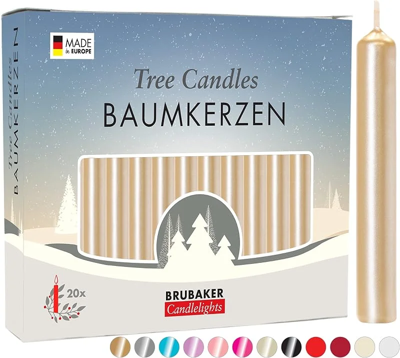 Besuche den BRUBAKER-Store BRUBAKER 20er Pack Baumkerzen Wachs - Weihnachtskerzen - Blassgold — Küche & Haushalt