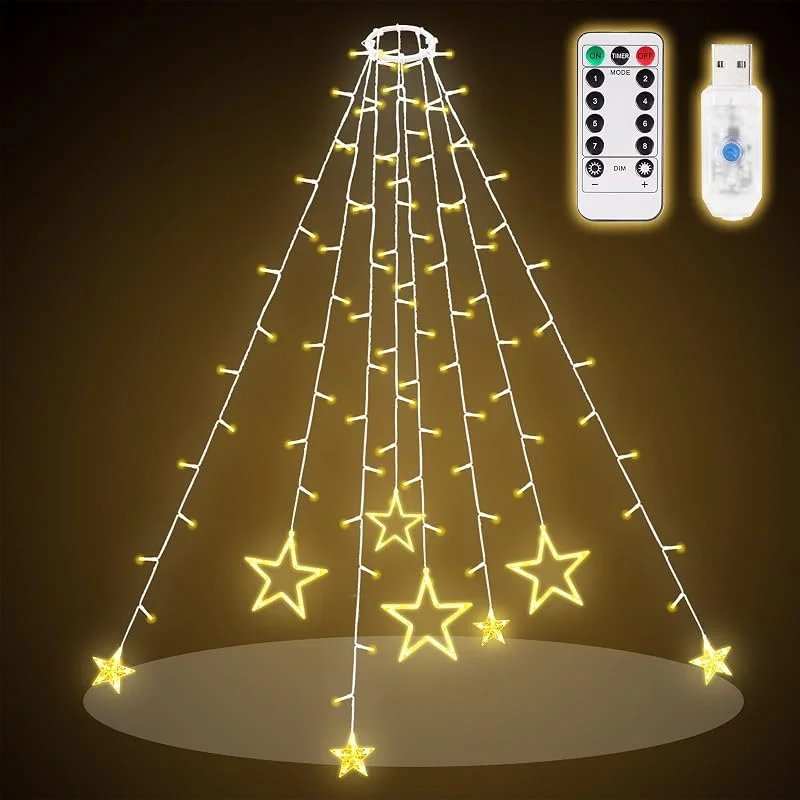 Besuche den SALCAR-Store SALCAR 2m Christbaumbeleuchtung mit Ring & Sterne, 192 LED 8 Girlanden — Weihnachtsbeleuchtung