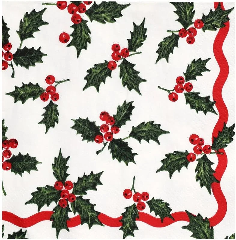 Besuche den Talking Tables-Store Talking Tables 20 x recycelbare Weihnachtsservietten aus Papier, Bezaubernde weiße Weihnachts-Einwegservietten mit Stechpalmenmotiv, ganzjährige Verwendung, Decoupage, Catering, gemusterte Serviette — Advent und Tisch