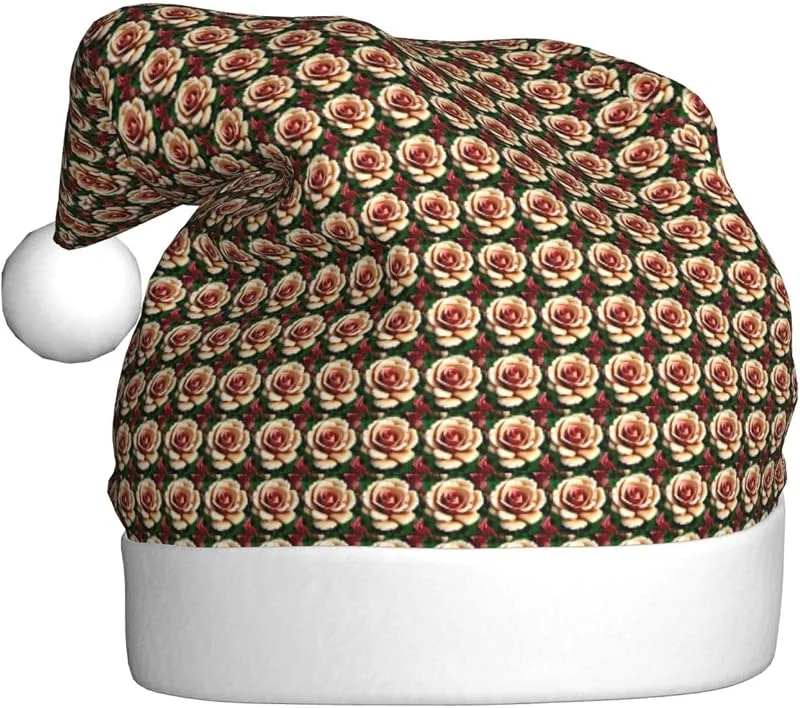 Marke: Tamiger Rustikale Weihnachtsmützen mit Rosenblütendruck, saisonal festlich — Weihnachtsmode