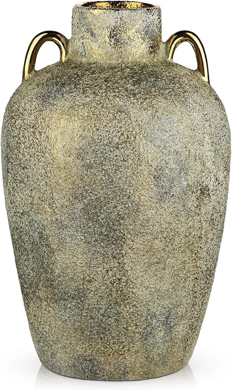 Besuche den Arborus-Store Vintage Vase 28, 5 cm Blumenvase Gold Keramikvase Tisch Deko — Kerzenlicht Abendessen