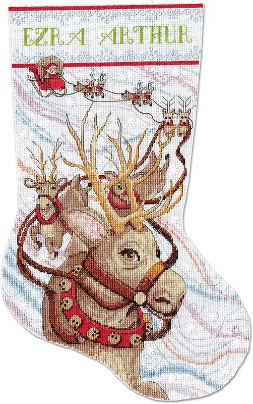 Marke: Design Works Kreuzstich Stickpackung Weihnachtsstrumpf Rentier-Fahrt, Zählmuster — Weihnachtsdeko