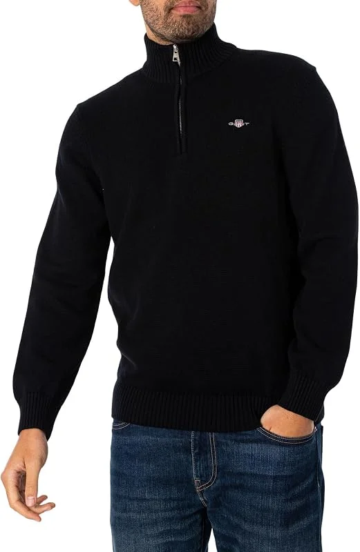 GANT Herren Casual Cotton Halfzip Pullover, Schwarz, XL EU — Weihnachtsmode