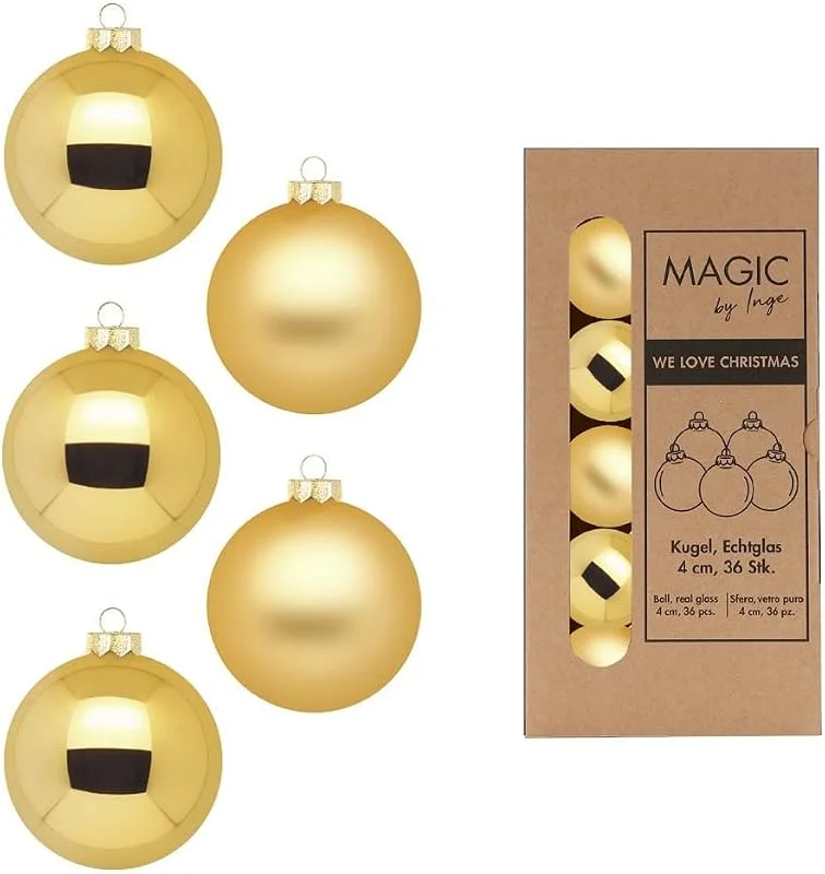 Besuche den Inge-glas-Store Weihnachtskugeln Glas 4cm x 36 Stück in Kartonbox Christbaumkugeln klein Inkagold — Weihnachtsdeko