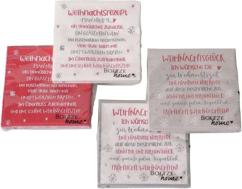 Marke: in due 4 x 20 Servietten Weihnachten Weihnachtsservietten 'Weihnachtsrezept, Weihnachtsglück' - Rot Weiß Grau — Advent und Tisch