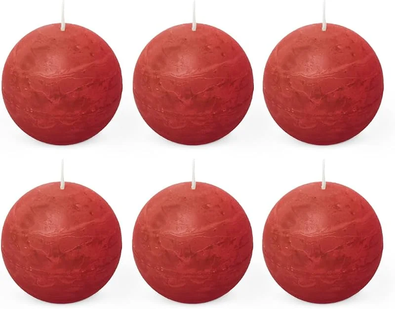 Besuche den Spaas-Store Spaas Lot de 6 Bougies Boules rustiques Non parfumées en Cire de Paraffine Rouge — Kerzenlicht Abendessen