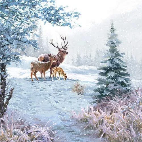 Besuche den Serviettenshop-Store 20 Servietten Hirschfamilie im Winterwald als Tischdeko für Liebhaber von Tier und Wald 33x33cm — Advent und Tisch