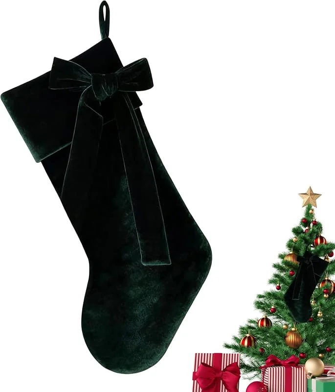Marke: Genérico Genérico Weihnachtsstrumpfhose aus Samt, 48, 3 cm (19 Zoll) mit Schleife, Weihnachtsschmuck für Kamin, Kaminsims, Treppe, Geländer, Wand, Haus, Bauernhof, Party — Weihnachtsmode