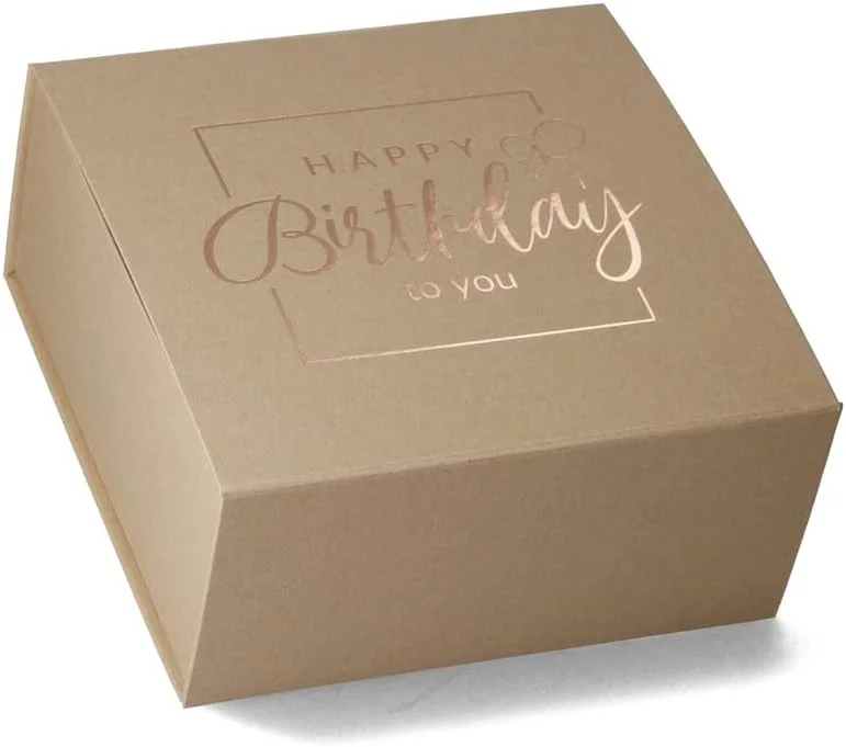 Besuche den ideas in boxes-Store ideas in boxes Premium Geschenkbox Geburtstag, Geschenkkarton, Magnetbox, Magnetfaltbox, Geschenkverpackung für Geburtstag mit Schriftzug, 22x22x10cm, Natur mit Kupfer
