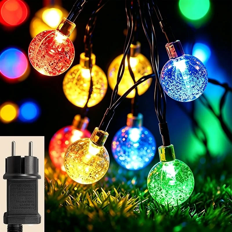 Marke: Hopelit Lichterkette Außen Kristall Kugeln 10m 100 LED Globe Lichterkette Innen 8 Modi Wasserdicht IP44 Lichterkette Strom mit Timer für Zimmer Garten Balkon Weihnachtsdeko - Bunt — Weihnachtsbeleuchtung