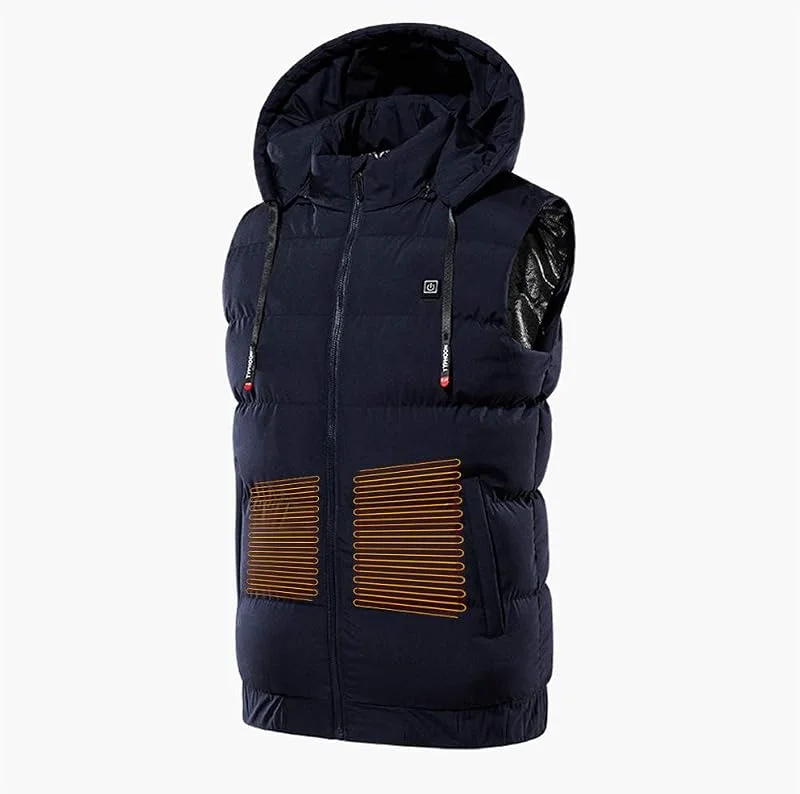 Marke: GPDNBIEU USB Elektrische 9 Zonen Heizwesten Wärmer Pad Wandern Warme Outdoor Tuch Beheizte Camping Kapuzenweste Thermische wasserdichte Jacke, Blau, L(Blue, M) — Heizkleidung