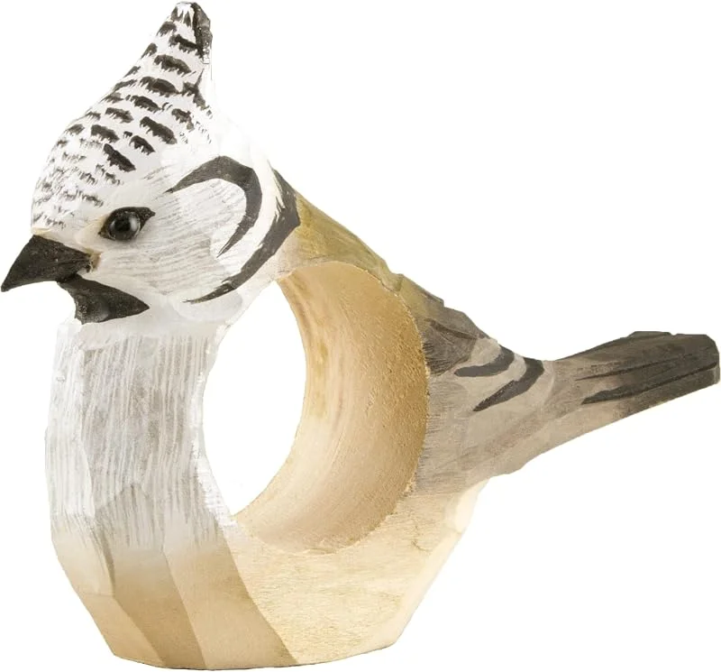 Besuche den WildlifeGarden-Store Wildlife Garden WG580 Serviettenring Haubenmeise - Handgeschnitzter Serviettenring aus Holz für die Tischdekoration — Advent und Tisch