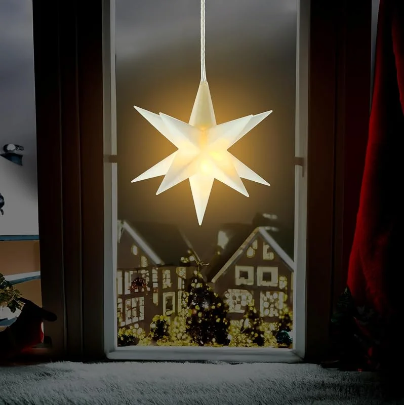 Besuche den Spetebo-Store 3D LED Stern warm weiß beleuchet - 12 cm - Weihnachtsstern Dekoration in weiß mit 6 Stunden Timer - Deko Leuchtstern WeihnachtenAdvent Winter Dekoration Batterie betrieben — Weihnachtsdeko