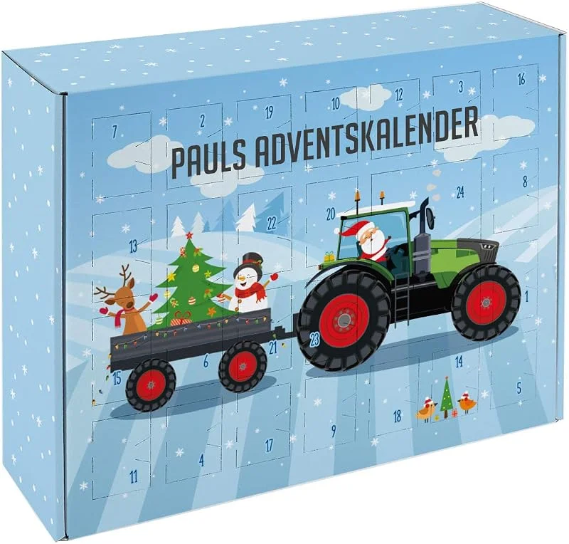 Besuche den Striefchen-Store Striefchen® Traktor Adventskalender zum Befüllen für Kinder mit Ihrem Wunschtext bedruckt — Advent und Tisch