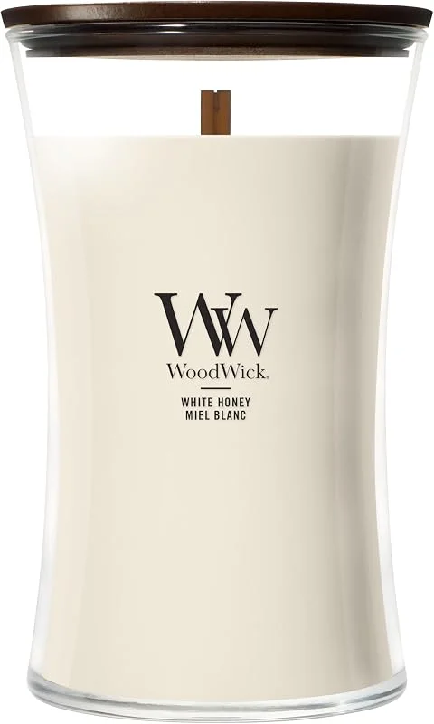 Besuche den WoodWick-Store WoodWick Duftkerze, Große Hourglass-Kerze, White Honey, Perfekte Geschenke für Frauen — Kerzenlicht Abendessen