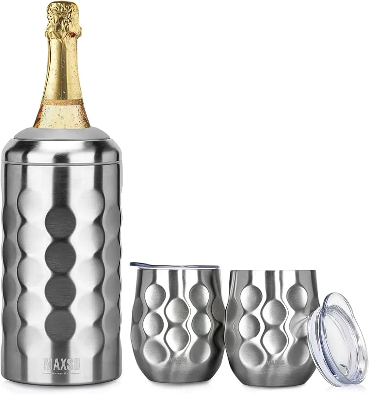 Marke: Itslife Weinkühler, einzelne Flasche, Edelstahl, Eislos, Kühler, isolierte Weinflasche, hält Wein bis zu 6 Stunden kalt, Geschenk für Weinliebhaber, schnell und tragbar (1 Flasche + 2 Tasse)) — Wein und Festtafel