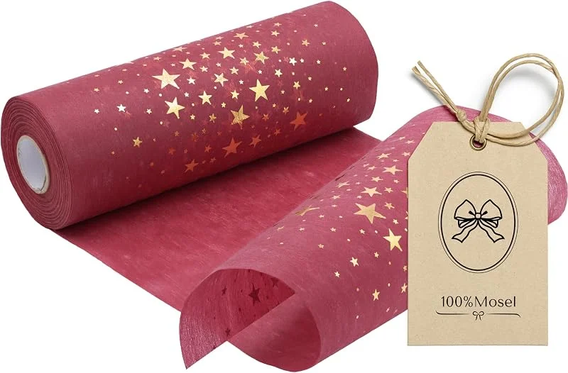 Besuche den 100%Mosel-Store 100%Mosel Vlies Tischläufer Bordeaux Rot (20 cm x 25 m), Sterne in Gold — Küche & Haushalt