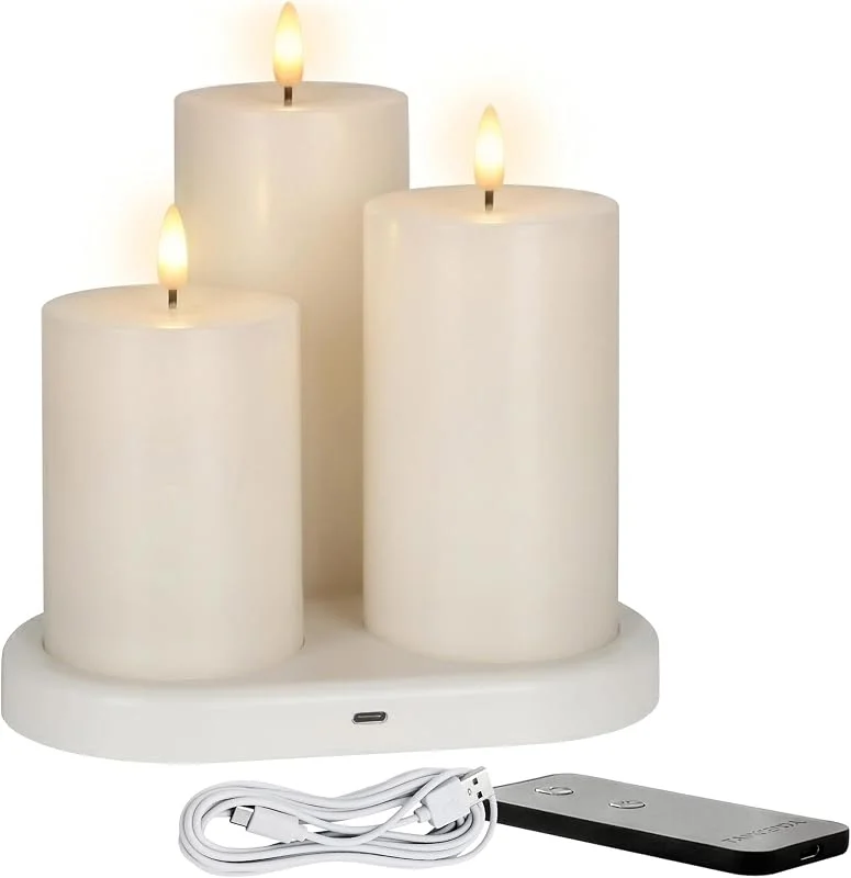 Besuche den Spetebo-Store Spetebo LED Wachs Kerze 3er Set, 15, 12, 10 cm — Kerzenlicht Abendessen