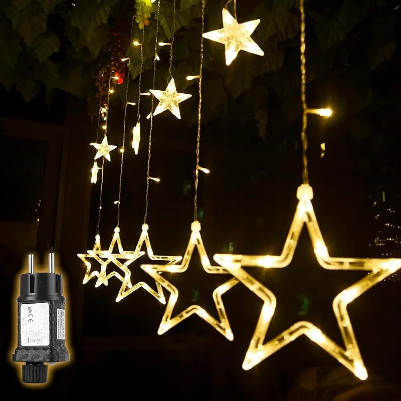 Besuche den SALCAR-Store SALCAR Lichterkette mit 12 LED Sternen, 2M 138 Leuchten Fenster LED Lichtervorhang mit 8 Modi Innen & Außenlichterkette Wasserdicht Dekoration für Weihnachten, Warmweiß — Weihnachtsbeleuchtung