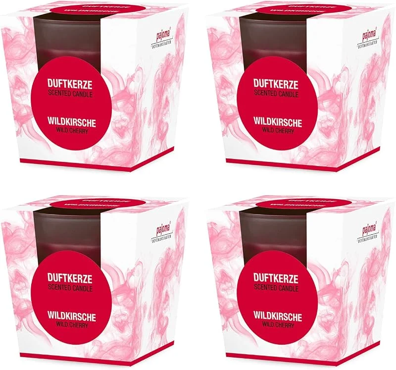 Besuche den pajoma-Store pajoma® Duftkerze 4er Set, Wildkirsche - im satinierten Glas, 4x 120g Wachsgewicht, Brenndauer: 25 Stunden, in edler Geschenkverpackung, Premium Qualität — Kerzenlicht Abendessen