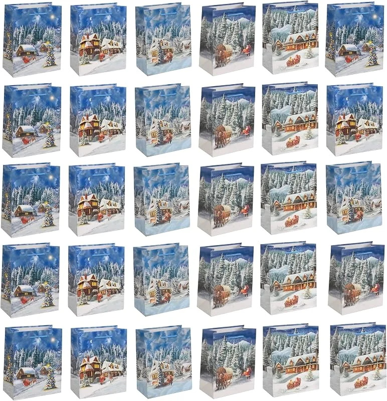 Besuche den HRB-Store HRB Geschenktüten Weihnachten, 30 Stück, Schneelandschaft 23x18x10cm — Geschenkverpackung