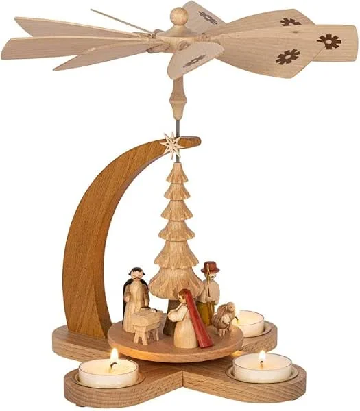 Besuche den Rudolphs Schatzkiste-Store Rudolphs Schatzkiste Teelichtpyramide Christi Geburt mit Teelichter Natur Höhe ca. 27cm NEU Tischdekoration Dekoration Weihnachten Wärmespiel Lichter Figur Holz Seiffen Erzgebirge Holz Flügel Ke — Weihnachtsdeko