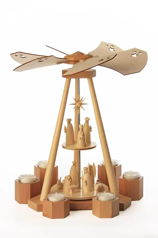 Besuche den Rudolphs Schatzkiste-Store Rudolphs Schatzkiste Moderne Weihnachtspyramide „Delta“ mit Weihnachtsgeschichte – Zweistöckige Teelichtpyramide aus Holz BxHxT 25x39x21cm NEU Weihnachtspyramide Delta Teelichtpyramide — Weihnachtsdeko