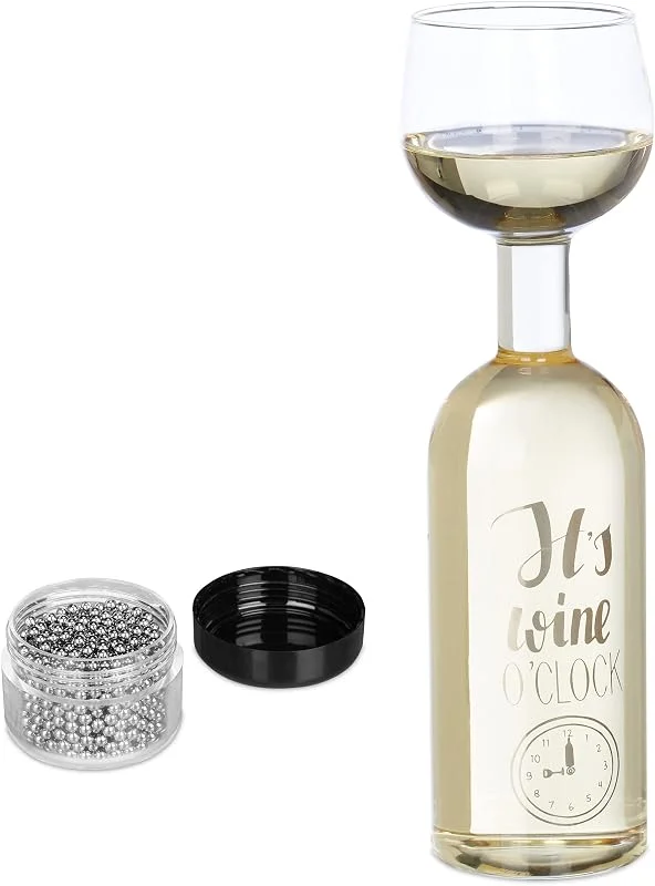 Besuche den Relaxdays-Store Relaxdays Weinflasche Glas, Weinglas auf Flasche, 750 ml, mit Reinigungsperlen, lustiges Weinflaschenglas, transparent — Wein und Festtafel