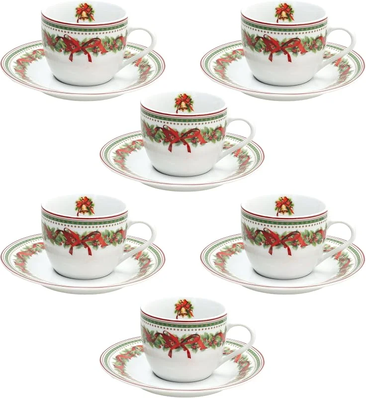 Marke: Tognana Tognana, Set mit 6 Teetassen mit Untertasse 220 cc Christmas Eve, Porzellan, Mehrfarbig — Advent und Tisch