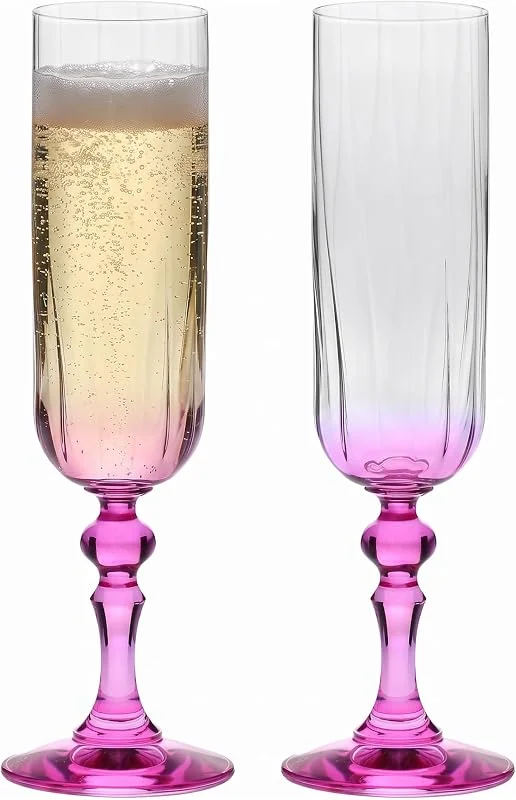 Besuche den Krosno-Store KROSNO Champagner Gläser 2er Set, 220 ml, Rosafarbener Stiel, Bubble — Wein und Festtafel