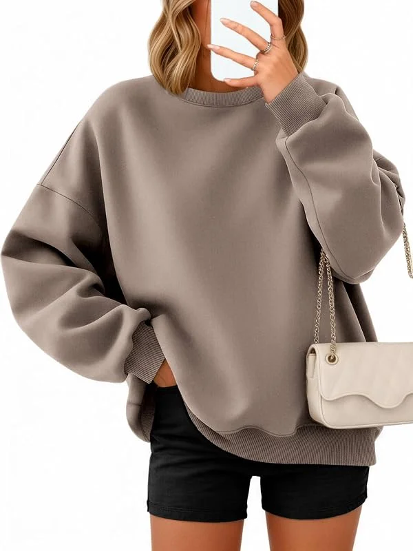 Besuche den Timuspo-Store Timuspo Pullover Damen Oversize Langarm Fleece Rundhalsausschnitt Sweatshirt Herbst Winter Frauen Mädchen Klamotten Locker Oberteile — Weihnachtsmode