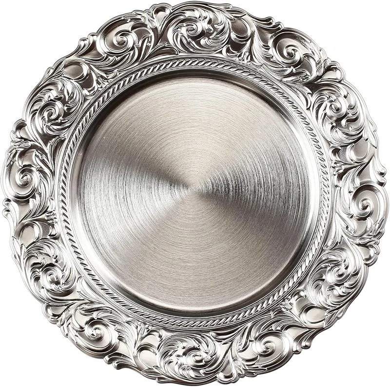 Besuche den Inge-glas-Store Dekoteller 33cm Kunststoff mit prunkvollem Muster - festliche Platzteller für verschiedene Anlässe - Tischdeko Unterteller für Hochzeit Jubiläum Weihnachten - Weihnachtsteller Weihnachtsdeko - Silber — Advent und Tisch