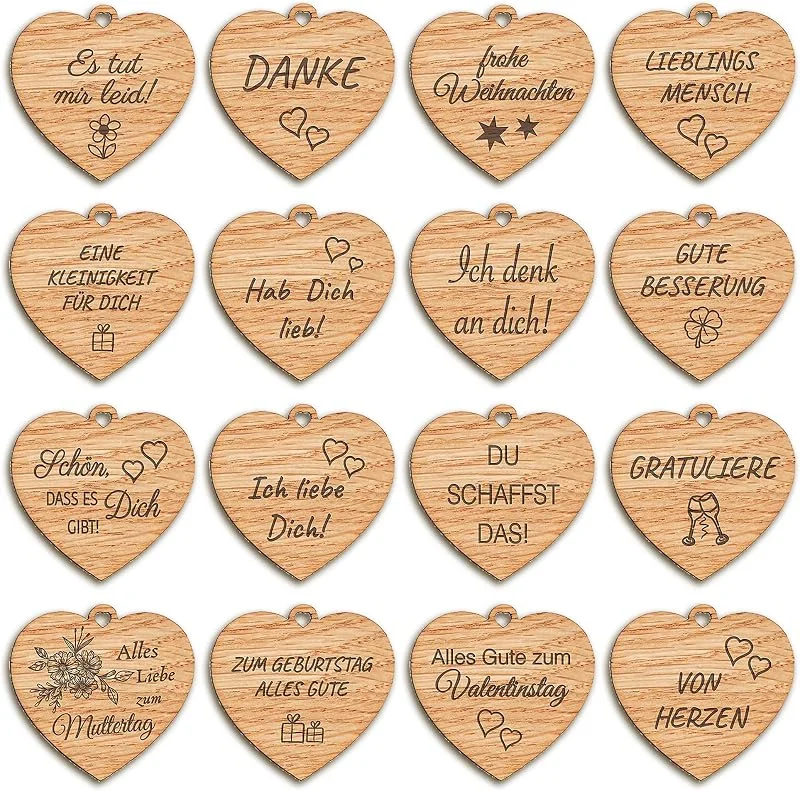 Besuche den FILIGRAVO-Store 5 Stk Echtholz-Geschenkanhänger für Alltagsanlässe aus Holz mit Gravur - edle Tags aus Holz HERZFORM für Geschenke und jeden Anlass - Anhänger — Geschenkverpackung