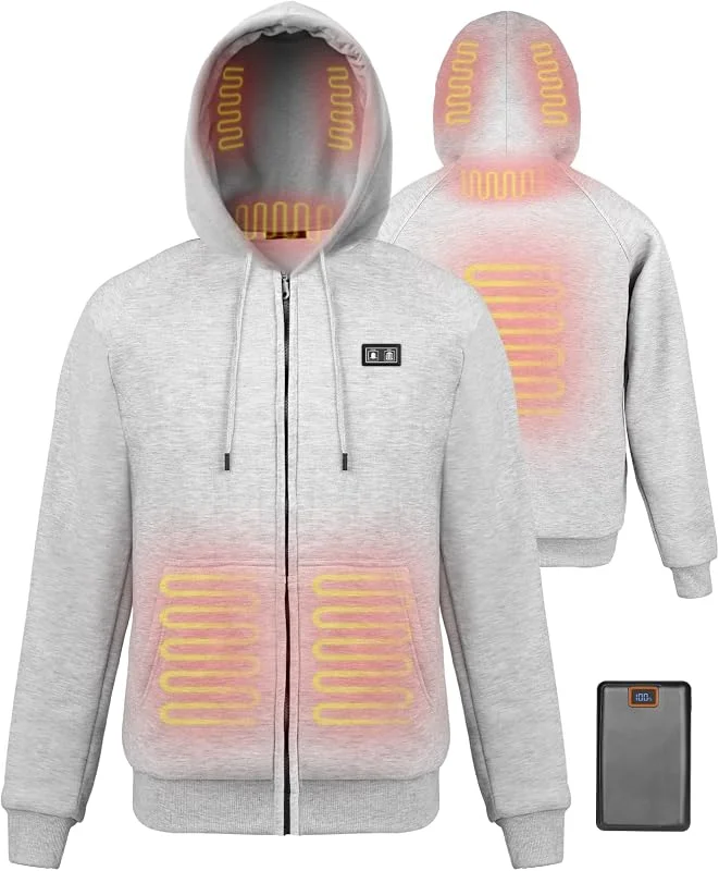 Marke: Wodesid Beheizbare Jacke Hoodie Kapuzenpullover mit 16000mAh Akku, 6 Heizzonen, 3 Heizstufen für Herren & Damen - Outoor Beheizte Kapuzenjacke Sweatshirt Winter Heizjacke mit Doppelschalter — Heizkleidung