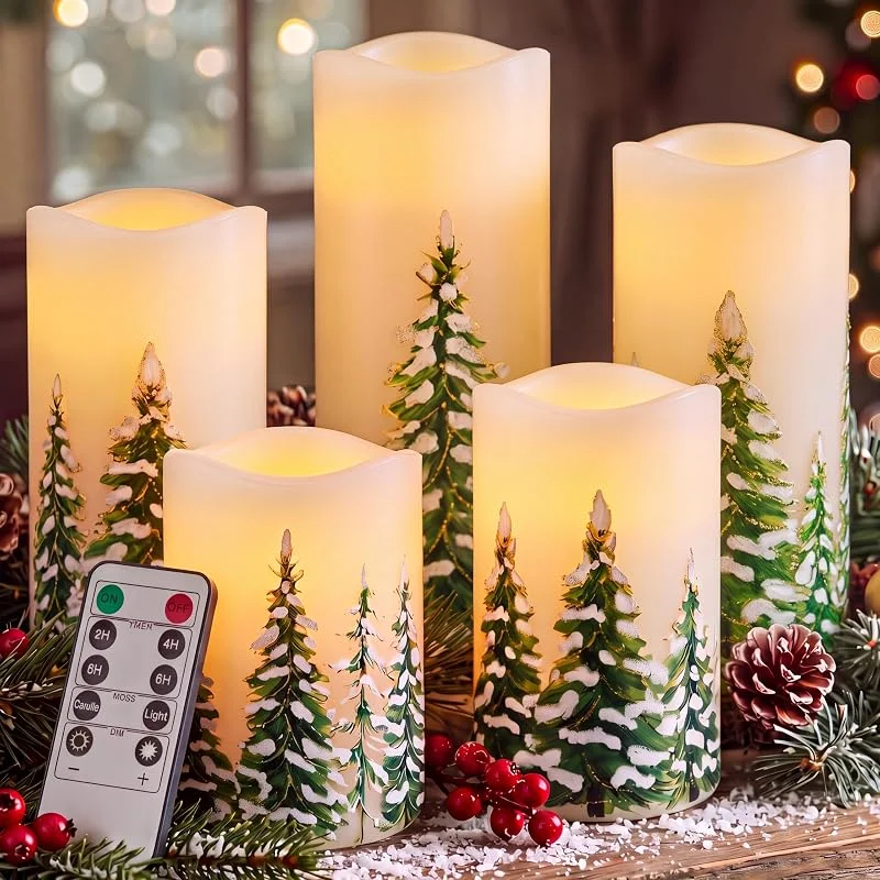 Marke: Baquler Baquler Flammenlose flackernde Weihnachtsbaumkerzen, Echtwachs, LED-Stumpenkerzen mit Timer, batteriebetrieben, warme, flammenlose Weihnachtskerzen, 7, 6 x 10, 2 cm, 15, 2 cm, 15, 2 cm, 17, 8 cm, 20, 3 cm — Weihnachtsbeleuchtung