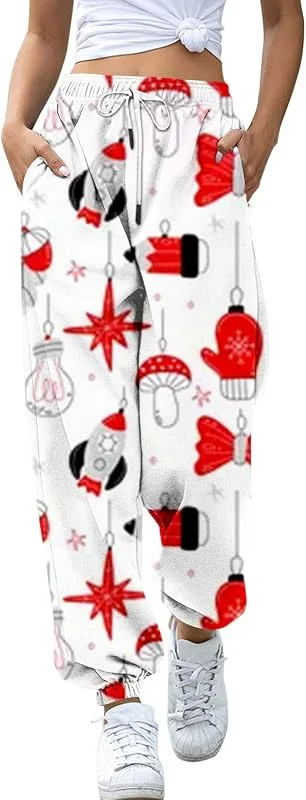 Marke: Générique Arbeitshose für Damen, Cargohose, Jogginghose, bedruckt, Weihnachten, bequem, für Damen, elastischer Kordelzug, hohe Taille, attraktiv, bedruckt, Wohnzimmerhose, 11-f, Small — Weihnachtsmode