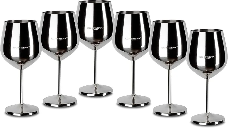 Besuche den ECHTWERK-Store ECHTWERK bruchsichere Weingläser aus Edelstahl, Weinglas-Set, Rotweinglas, Campinggläser, Cocktailgläser, robust, unzerbrechlich, Silber Edition, 6tlg, 21x 7, 3cm, 0, 5L — Wein und Festtafel